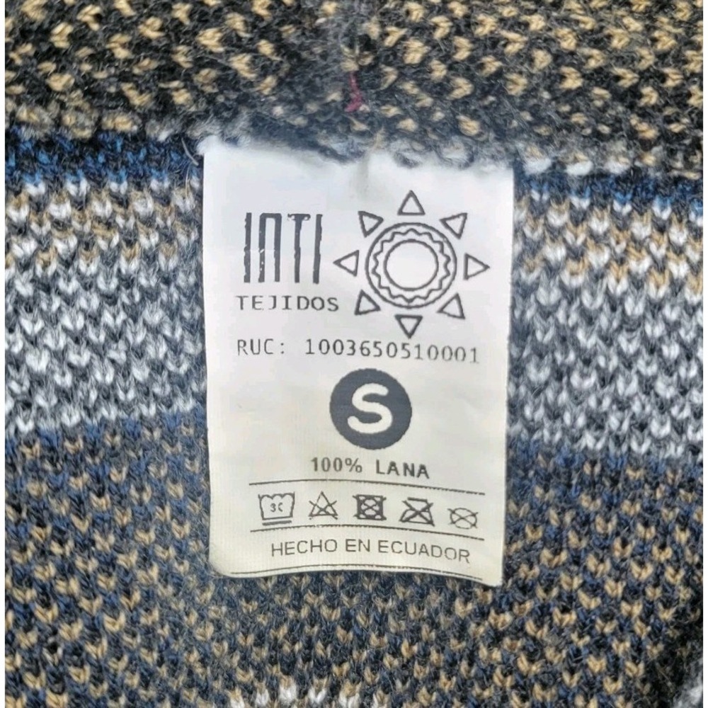 Inti Tejidos Womens Sweater Wool Lama Print Hooded Fair Isle Cardigan Size Small - Picture 3 of 6